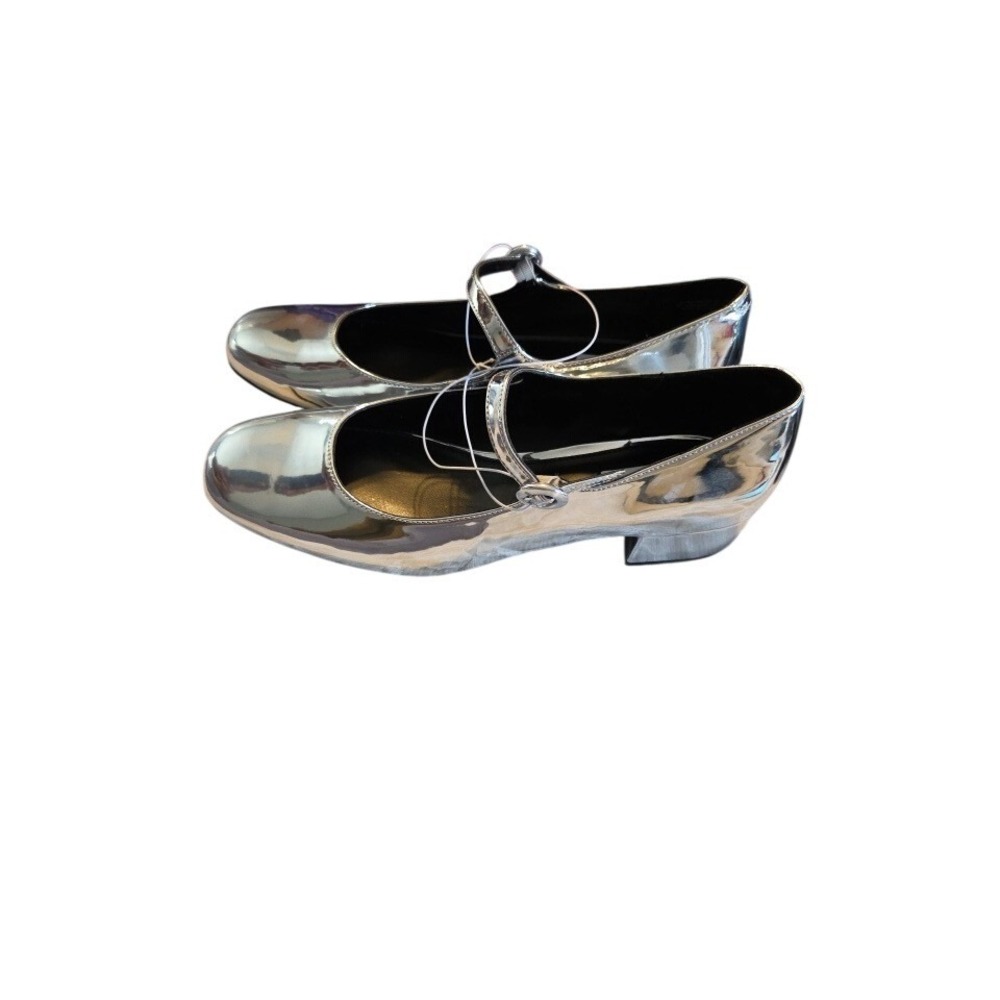 Steve Madden Silver Metallic Mary Jane Block Heel Shoes - Picture 2 of 4
